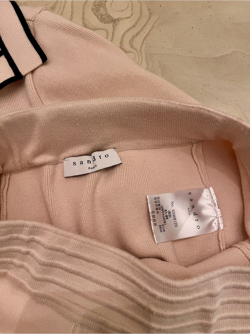 Sandro Paris Beige & Black Sailor Collar Knit Sweater Midi Skirt Set XS - Picture 4 of 13